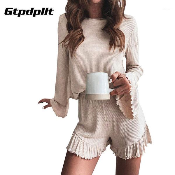 

gtpdpllt casual ribbed two piece set long sleeve women and shorts tracksuit women clothes knit sets christmas sweatsuits1, Gray