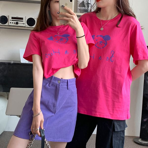 

2021 2 korean summer colors the cartoon bear print short sleeve friend tshirts of women loose casual t-femme shirt (x1420) b8t0, White