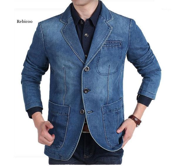

new mens denim blazer men fashion cotton vintage suit jacket 4xl male blue coat denim jacket men slim fat jeans blazers1, White;black