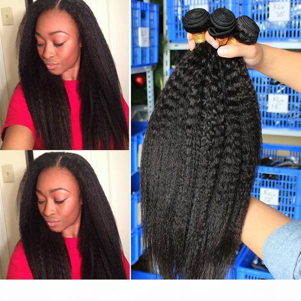 

dilys kinky straight human hair bundles natural color brazilian yaki human hair extension wefts non remy hair 10-28 inch, Black