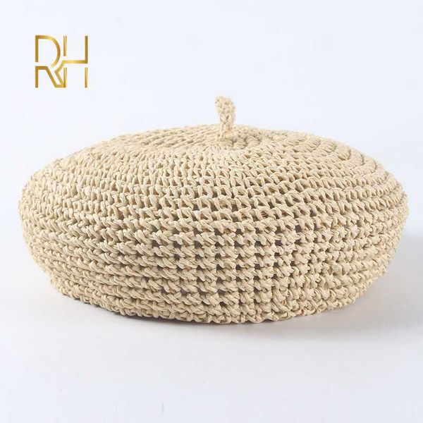 

berets women straw hat fashion adjustable beret female hollow breathable solid color spring summer painter hats rh, Blue;gray