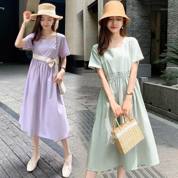 

828# maternity dress summer cotton fairy o neck short sleeve loose stylish dress for pregnant women mom1, White