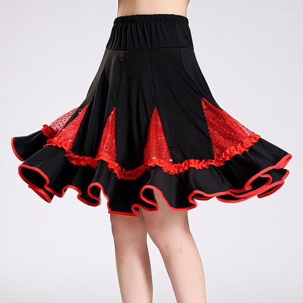 

ballroom dance skirt ladies waltz modern skirt tango latin salsa rumba samba competition 3 colors #25291, Black;red