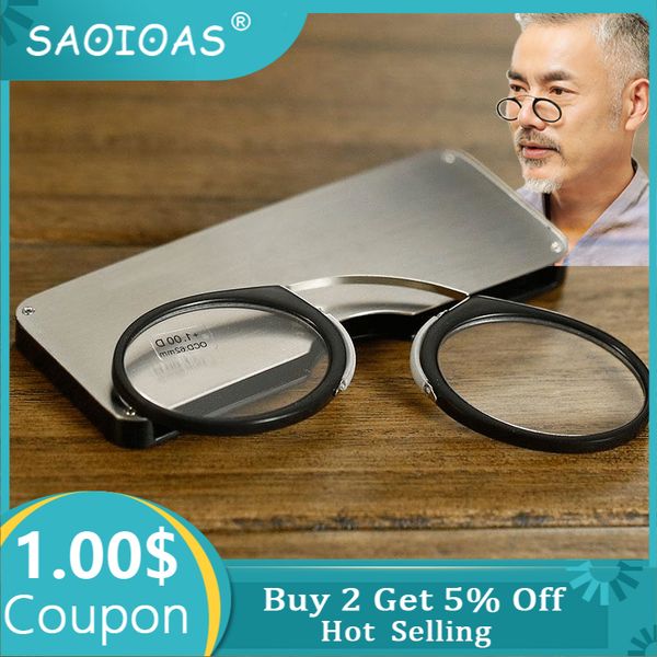 

saoioas clip nose reading glasses men 12 layer coated lenses tr90 retro business hyperopia prescription eyeglasses 1.0 1.5 2.0, White;black