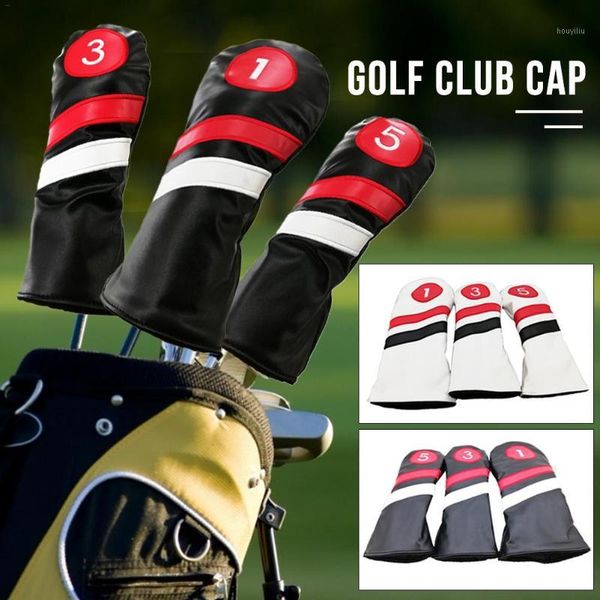 

club heads 3pcs golf head covers driver fairway wood headcovers black red white vintage pu leather 1 3 5 covers1