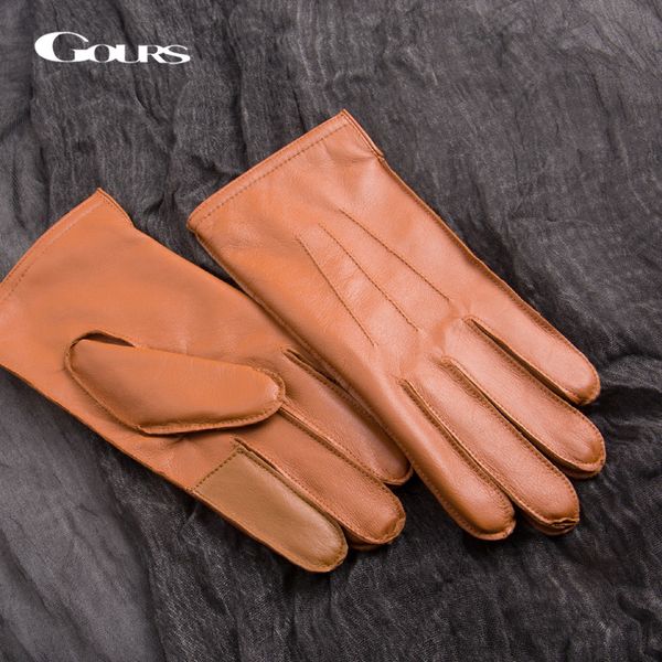 

gours genuine leather gloves for men real goatskin touch screen gloves winter warm brown driving fashion mittens new gsm026 201020, Blue;gray