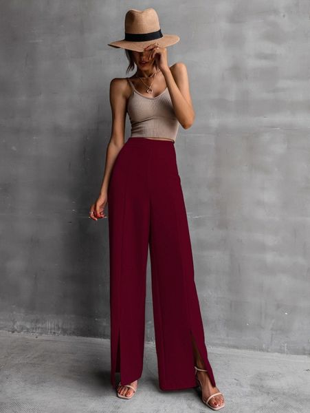 

solid split hem pants 72fl#, Black;white