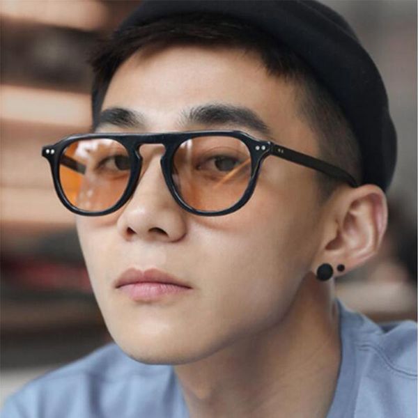 

steampunk sun glasses for women 2021 yellow frame black lenses men fashionable horn-rimmed round driving glasses cozmo, White;black