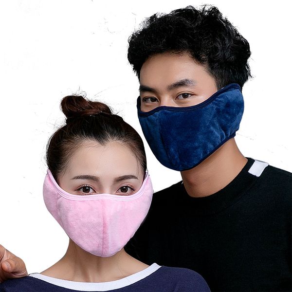 

us stock 2020 new cotton flannel mask winter warm biker cyling motor driver ski mask earmuffs reusable washable ear cover mask fy9226, Black