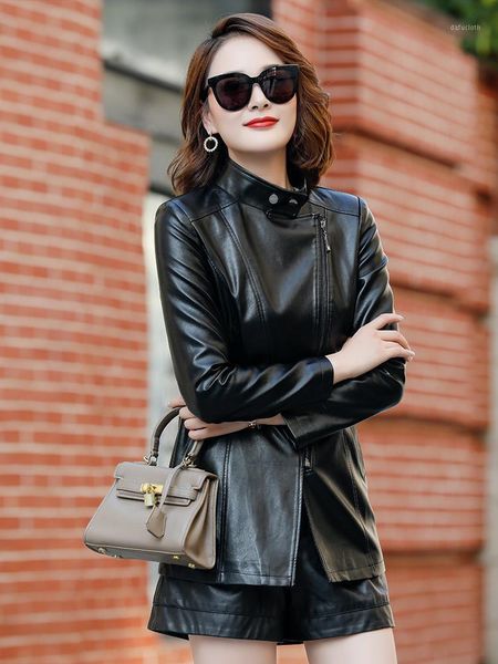 

kmetram faux leather jacket autumn winter jacket women short trench coat female korean bomber plus size chaqueta mujer my1, Black