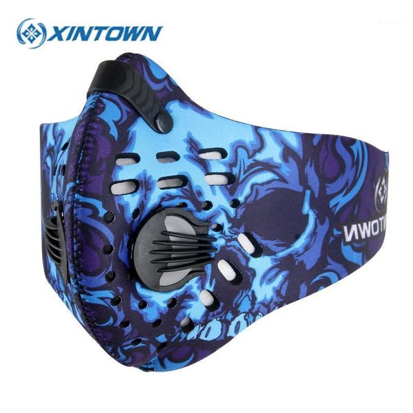 

xintown men cycling face mask sports breathable carbon filters bicycle masks dust smog protective half face neoprene mask pm2.51, Black