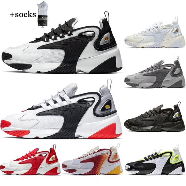 

with socks new zoom m2k 2k tekno 2000 mens running shoes for womens triple black white dynamic breathable sports sneakers shoes 36-45, White;red