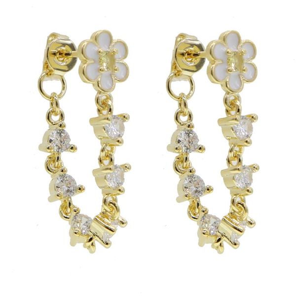

dangle & chandelier fashion cz paved white enamel flower shape long chain charm earring for women delicate wedding jewelry gift, Silver