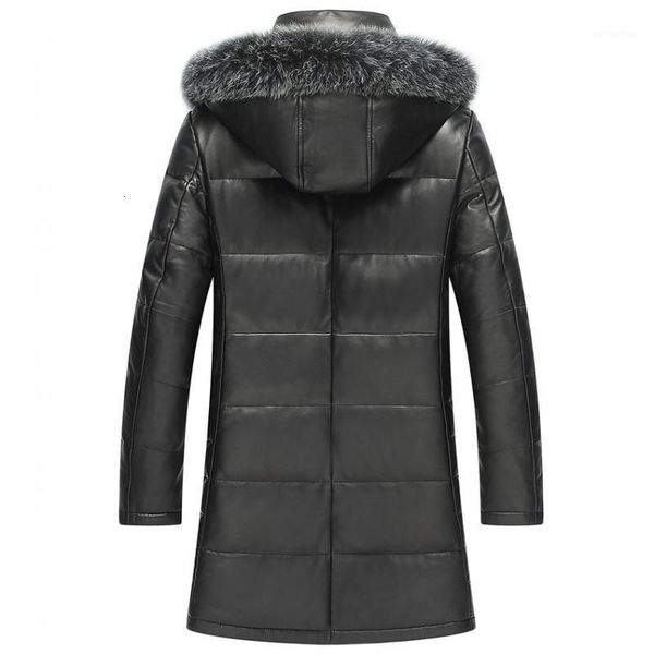 

100% genuine leather down jacket 2020 hooded warm long man coat luxury sheepskin leather jacket large size l-5xl1, Black
