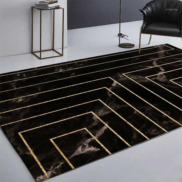 

stylish imitation black marble gold geometric line cushion bedroom living room non-slip bedding carpet1