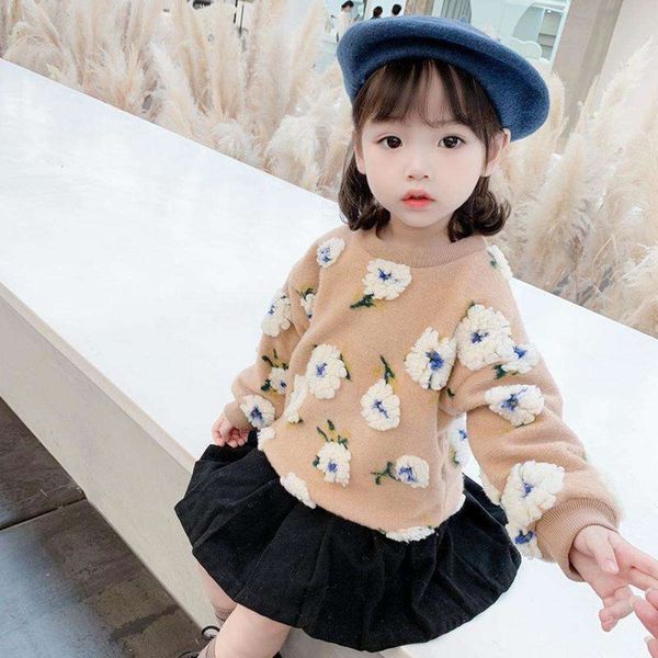 

neck children's sweater thickened 2020 round kapok pullover with cotton liner girls' winter plush warm lgh9, Black