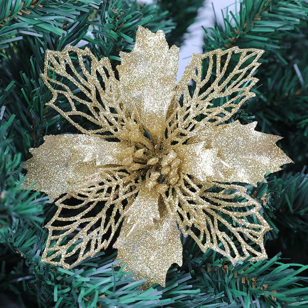 

17cm star anise gold flower out christmas hollowed onion powder christmas tree pendant christmas decoration straight