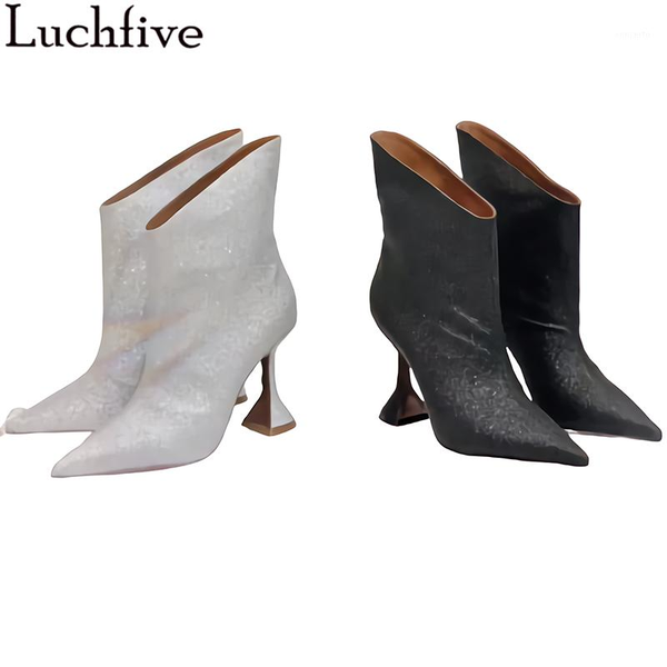 

blingbling sequins women boots cup high heels leather shoes woman pointy toe outwear silver black ankle boots1