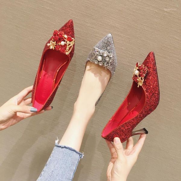 

dress shoes pumps women high heels female pointed toe crystal shallow mouth thin fashion wedding shoes1, Black