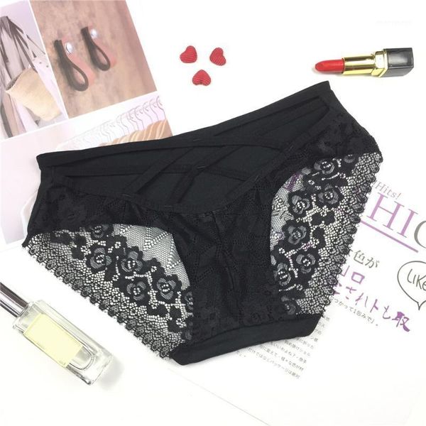

women's panties summer ladies underwear breathable seamless lace modal hollow thin strap cross underwear1, Black;pink