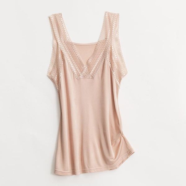 

camisoles & tanks 100% true silk with lace tank women 25381, Black;white