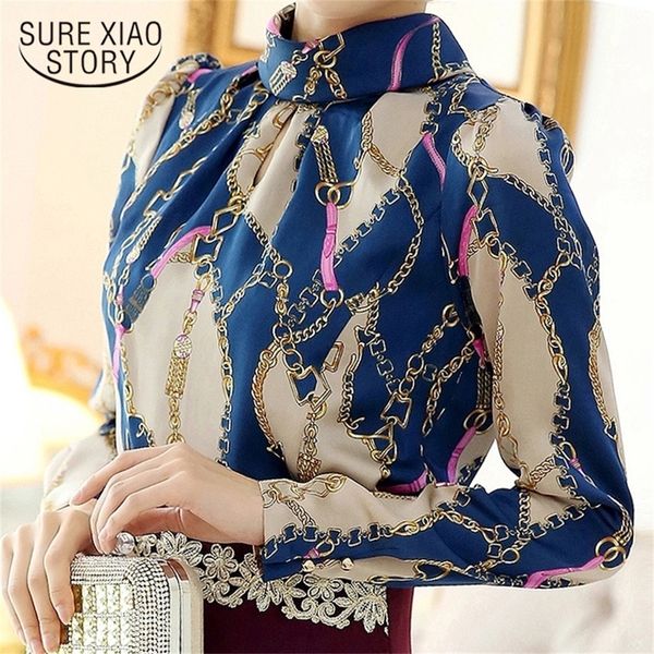 

fashion woman blouses print chiffon blolouse shirt blusas femininas office women blouses long sleeve women shirt lj200810, White