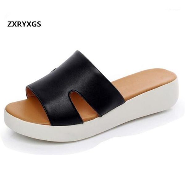 

sandals 2021 summer women's slippers fashion casual cowhide soft bottom comfort leather women sandals1, Black