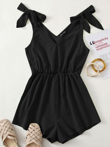 

knot shoulder frill waist romper c9dv#, White