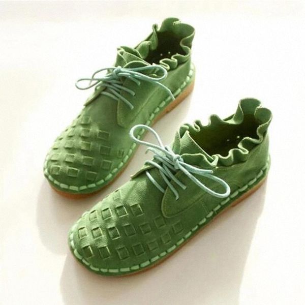 

women vintage shoes canvas cloth single national flats 2020 new woven round toe lace up shoes #sa5p