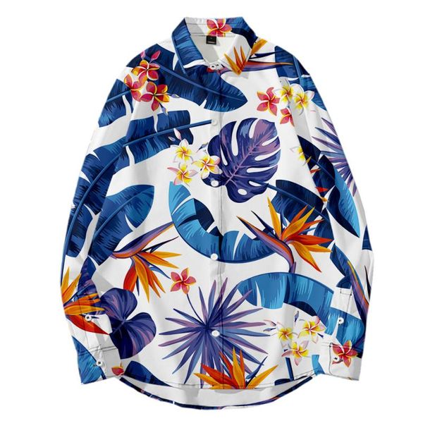 

men's casual shirts wamni fashion hawaiian shirt man woman thin long sleeve 3d harajuku funny cool flower streetwear loose button top, White;black