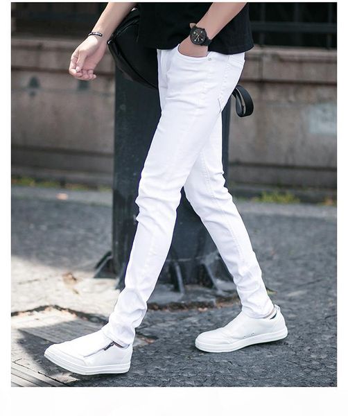 

fashion man's casual stretch skinny white jeans men slim personal fit season denim pants male street wear spring summer, Blue