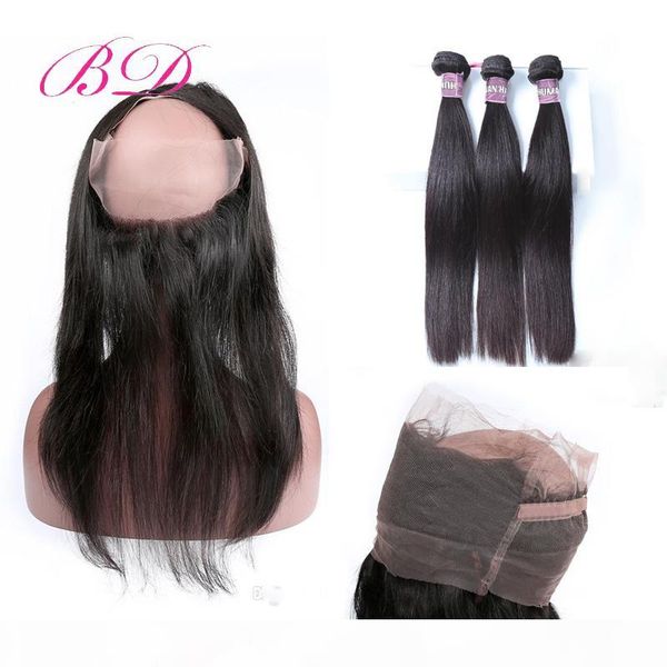

bd 360 lace frontal with bundles brazilian body straight hair weave with closure 10-22 inch fedex ing, Black;brown