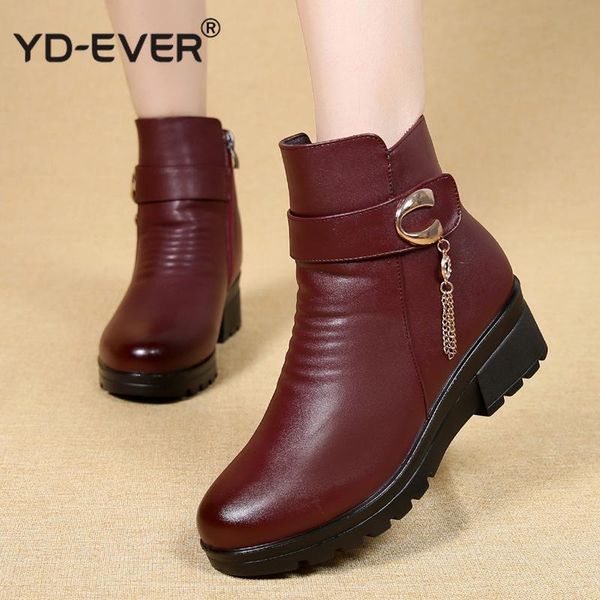 

winter shoes women boots genuine leather wedge heel non-slip women's boots large size mother warm boot famale snow, Black