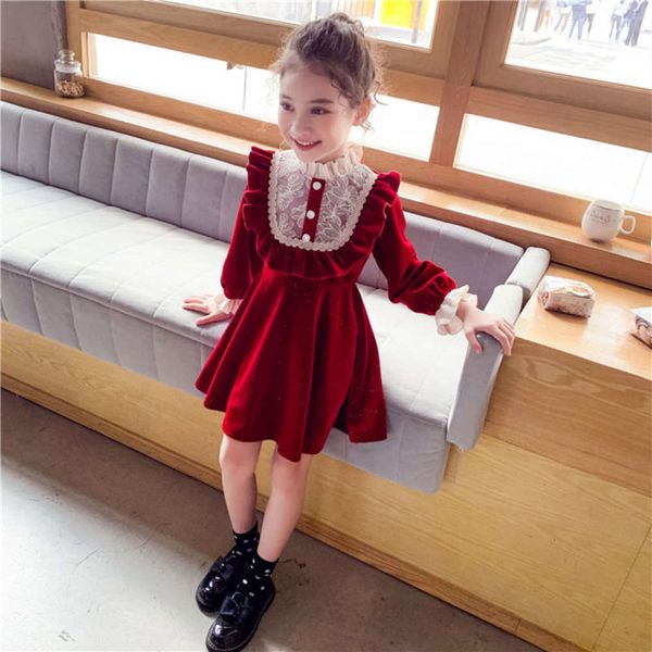 

12-15 old 2020 years new girls' big autumn winter children's drs w680d10v, Red;yellow