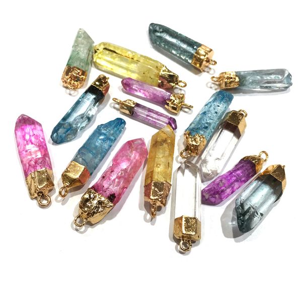 

charms 2021 natural stone pendant colored column crystal six colors making for jewelry necklace accessories 14x40-14x45mm, Bronze;silver