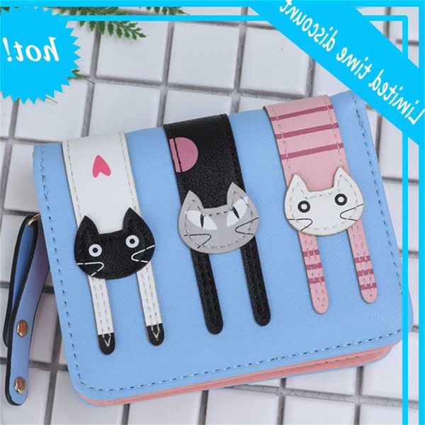 

three kat cartoon rits bag leather wallet p cardholder nice wallets small short portfolios 2020 new