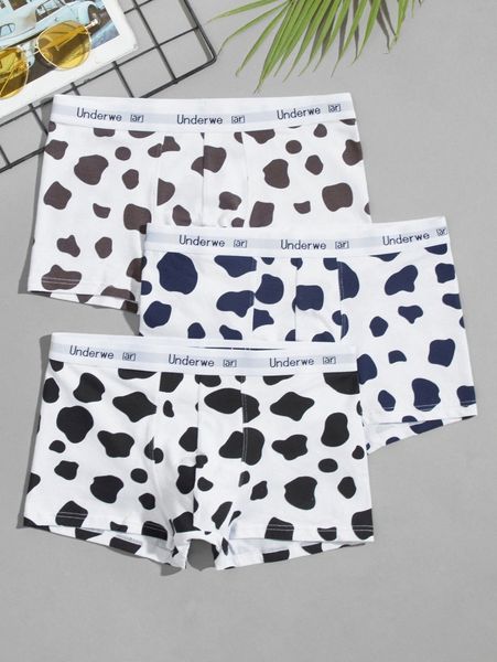 

men 3pcs cow print boxer brief 23ed#, Black;brown