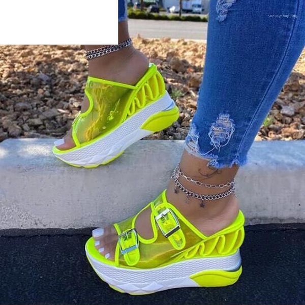 

2020 new fashion summer wedge heel women sandals super high heel open toe transparent color plus size women's sandals 35-431, Black