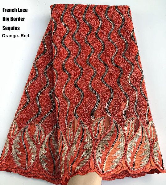 

orange cord embroidery french lace shiny african tulle lace fabric nigerian sewing evening gown with sequins 5 yards per piece, Pink;blue