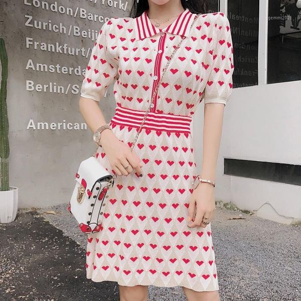 

women's two piece pants summer women knitted skirt suits 2021 runway pink printed love bling short sleeve sweater + ball gown sets1, White