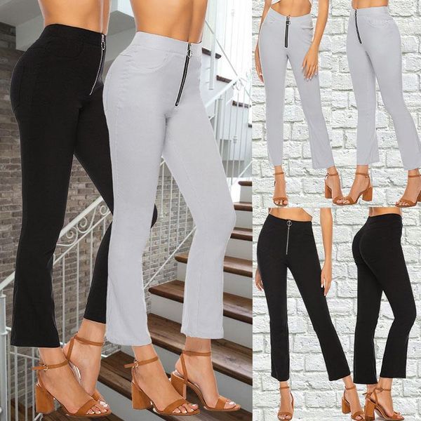 

black vintage solid contrast binding flare leg elastic waist elegant pants autumn office lady workwear women trousers1, Black;white