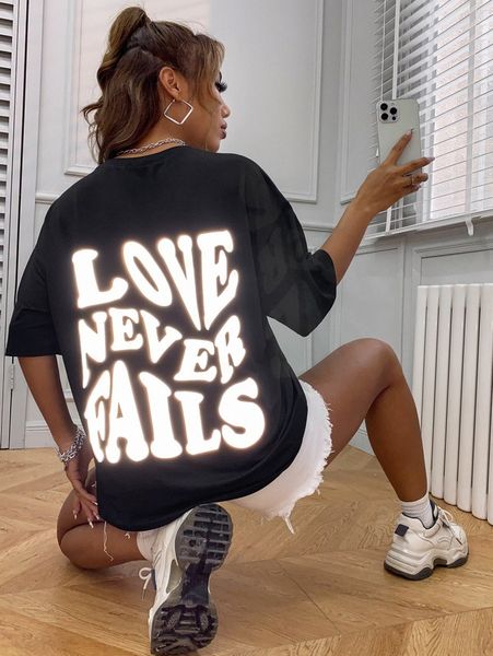 

drop shoulder reflective slogan graphic r1tf#, White