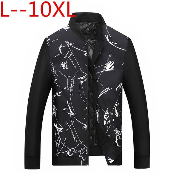 

men 6xl 10xl fashion 8xl stand collar male parka jacket mens print thick jackets and coats man winter parkas, Black