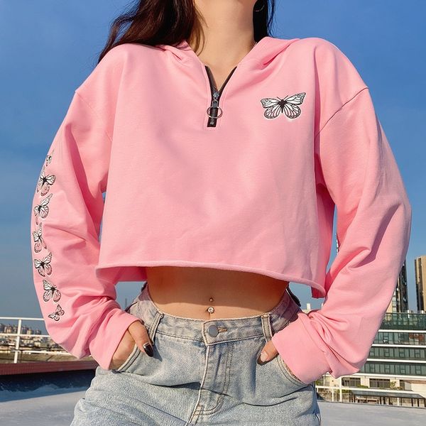 

2020 summer new women's dress sweet pink butterfly print loose navel long dress dressbutterfly dresssleeve sweater women osrd4, White