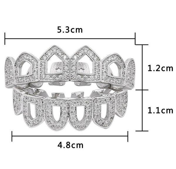 

18k gold hip hop full diamond hollow teeth grillz dental iced out fang grills braces tooth cap vampire cosp wmtkeu dayupshop, Black