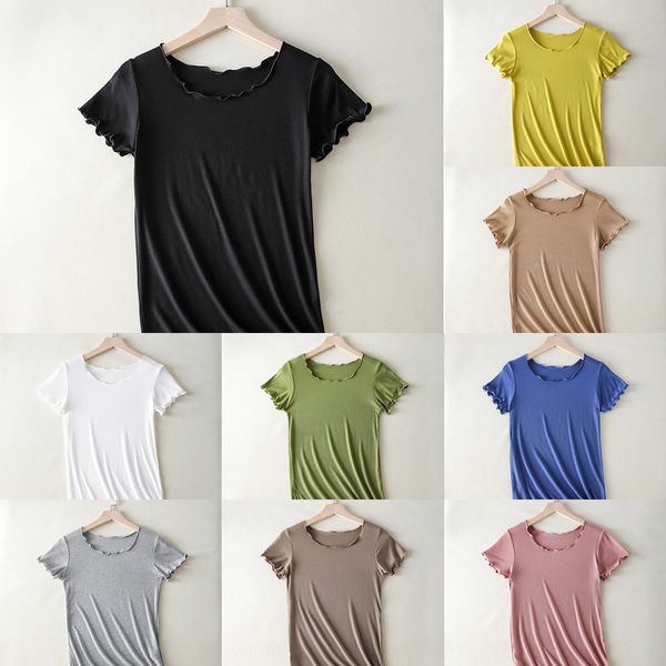 

summer new modal short-sleeved t- women's round neck wooden ear solid color base slim fit large t- shirt shirt size casual 79own, White