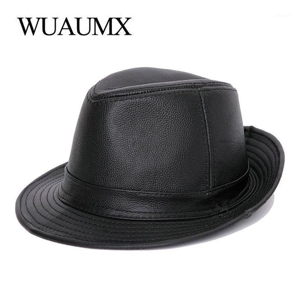 

wide brim hats wuaumx genuine leather cow fedora hat for men women cowskin jazz flat gentleman british style fedoras panama1, Blue;gray
