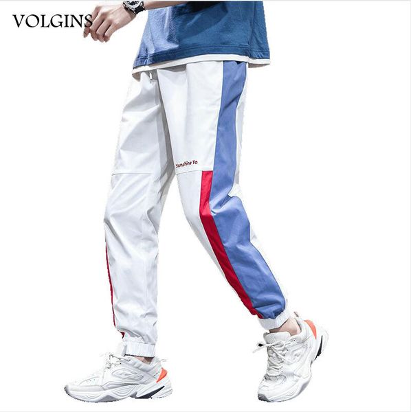 

streetwear cargo pants casual polyester patchwork full length drawstring pockets men trousers dropshipping