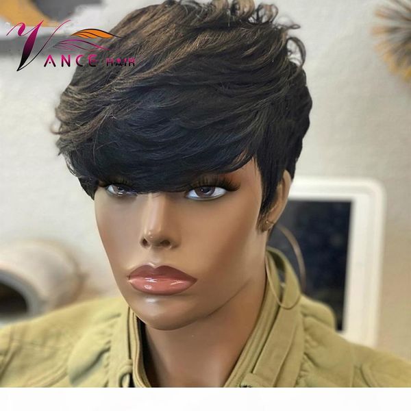 

short pixie cut straight hair wig peruvian remy human hair wigs for women 150% glueless machine made wig ing, Black;brown