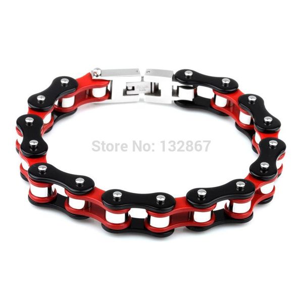 

link, chain 71g women fashion motorcycle stainless steel biker bracelet black & red